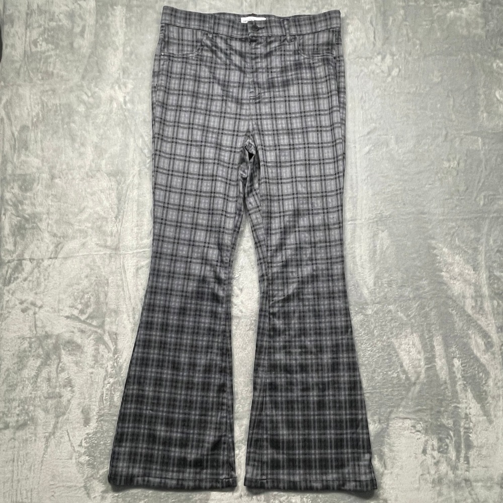 Vanilla‎ Star Flare Pants Women XL Grey Plaid High Rise Grunge Retro